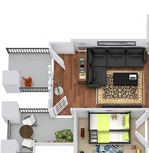 The Rogers 3D The Rogers 3D. 3 bedroom apartment. Kitchen with island open to living/dinning rooms. 2 full bathrooms. Walk-in closets. Patio/balcony.